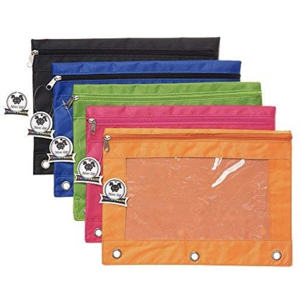 Zippered Binder Pencil Pouch with Rivet Enforced Hole 3 Ring Pencil Case Mixed